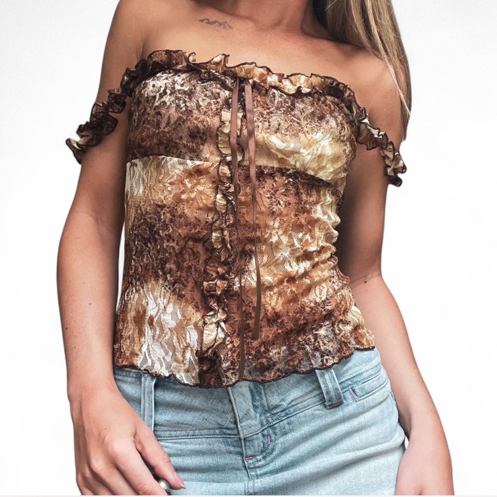 2002 Vintage Sinequanone Paris | Milkmaid Mesh Frilly Tank Top